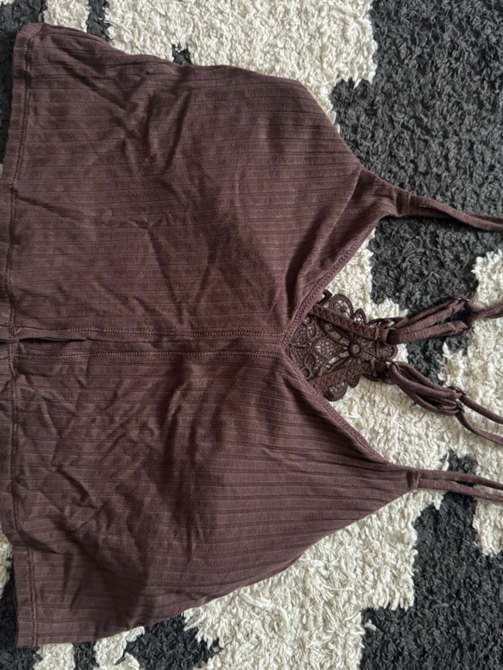 aerie Brown Ribbed Crochet Back Crop Tank